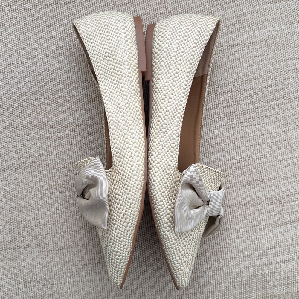 ASOS Design Lake bow pointed ballet flats woven raffia texture decorative bow - Picture 8 of 14